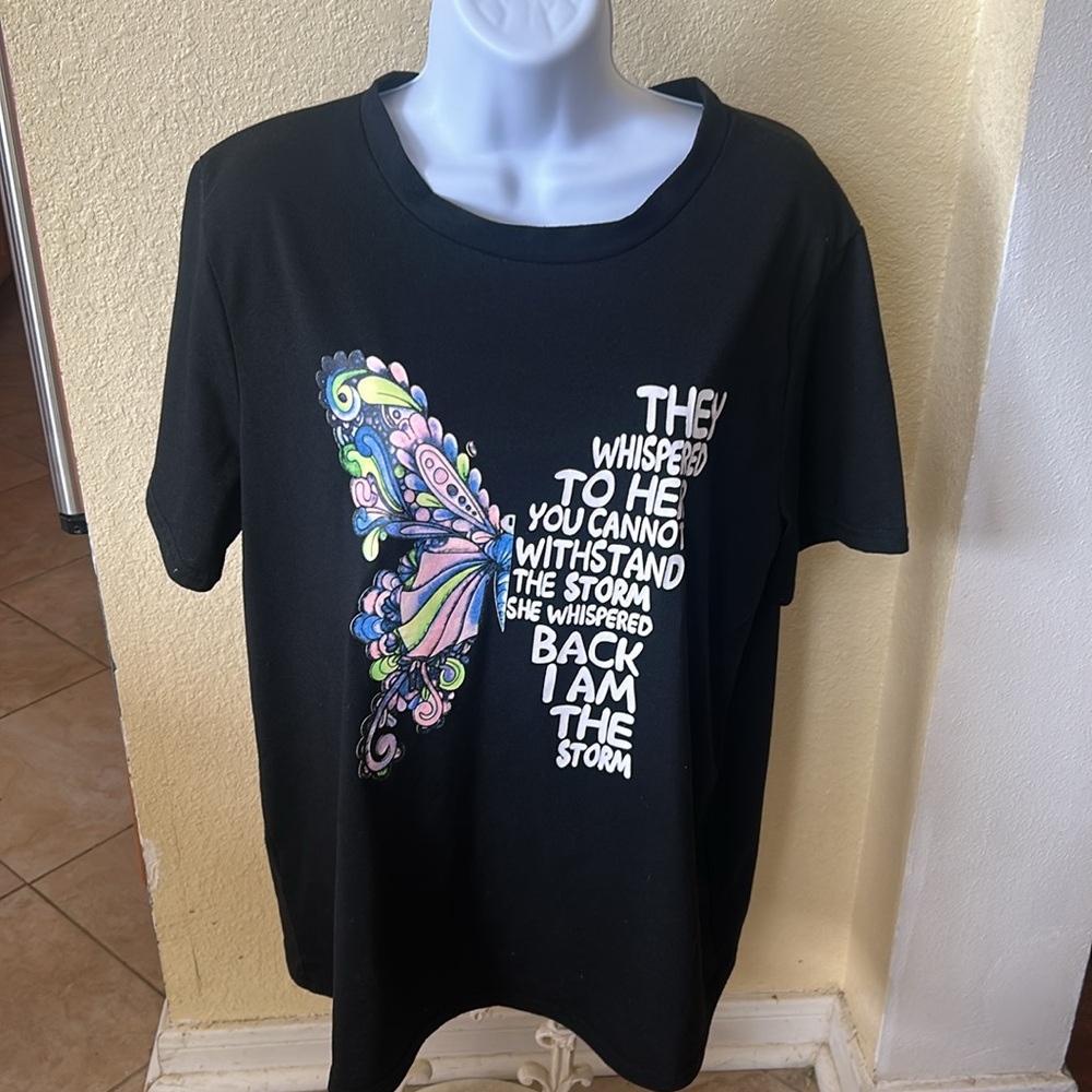 Black Graphic Tee with Butterfly Design